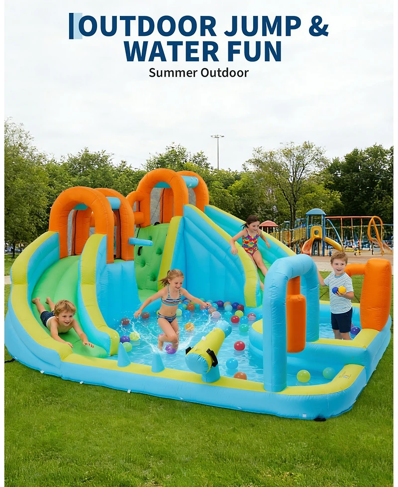 homfan 10-in-1 Oxford Cloth Inflatable Bounce House with Slide, Holds 2-3 Kids, Ages 3+