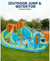 homfan 10-in-1 Oxford Cloth Inflatable Bounce House with Slide, Holds 2-3 Kids, Ages 3+