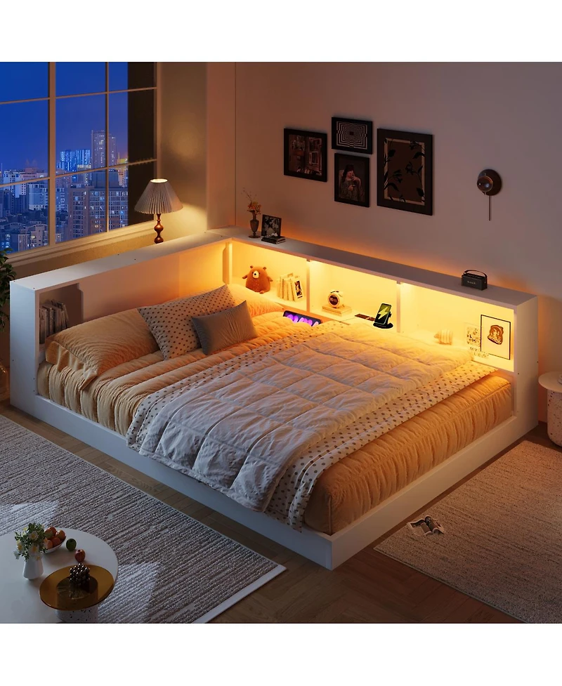 Streamdale Furniture Wood Daybed with Storage Shelves, Usb and Led