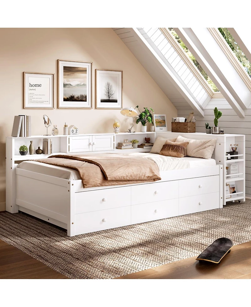 Streamdale Furniture Twin Daybed With Trundle, Storage, Shelves and Desk