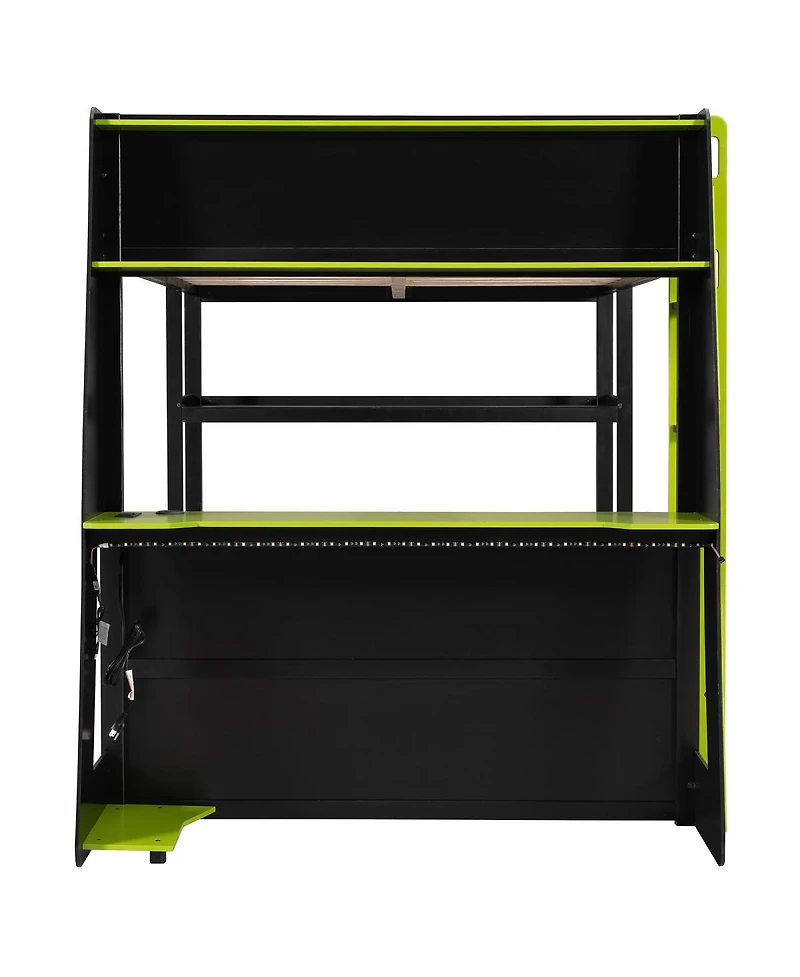Streamdale Furniture Gaming Loft Bed with Desk, Shelves and Led Lights