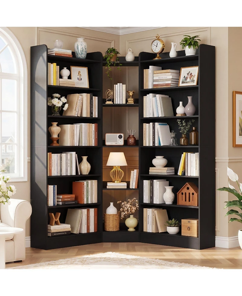 Aheaplus 71" Tall Corner Bookshelf with 15 Shelves, 7-Tiers L-Shaped Bookcase
