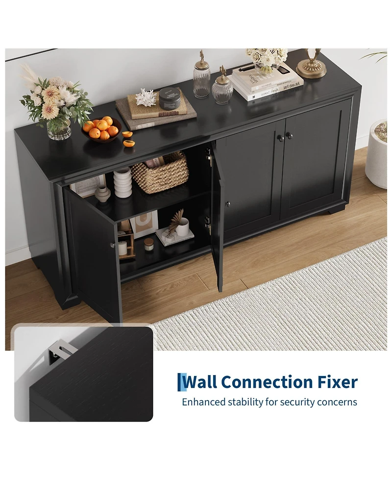 homfan 60" Buffet Cabinet – 4-Door Sideboard with Adjustable Shelves, Farmhouse Coffee Bar Console for Kitchen and Dining Room