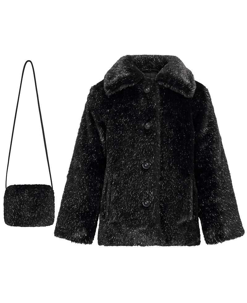 S Rothschild & Co Toddler Girls' 2T-5T Cozy Novelty Fur A Line Jacket With Matching Gift Purchase Handbag