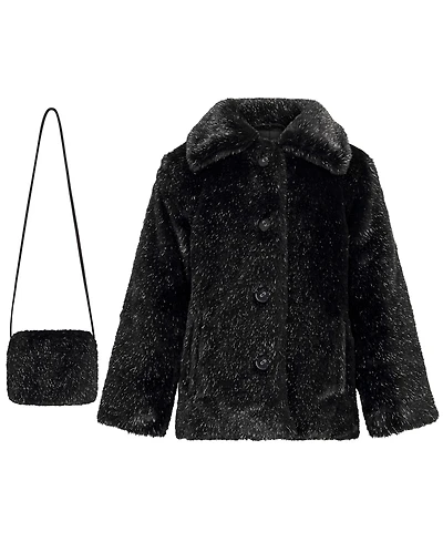 S Rothschild & Co Toddler Girls' 2T-5T Cozy Novelty Fur A Line Jacket With Matching Gift Purchase Handbag