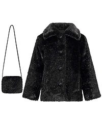S Rothschild & Co Toddler Girls' 2T-5T Cozy Novelty Fur A Line Jacket With Matching Gift Purchase Handbag
