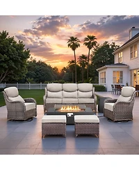 Pocassy Patio Furniture Set, Outdoor Sets with Fire Pit Table and Ottoman, All Weather Conversation Set for Porch, Yard