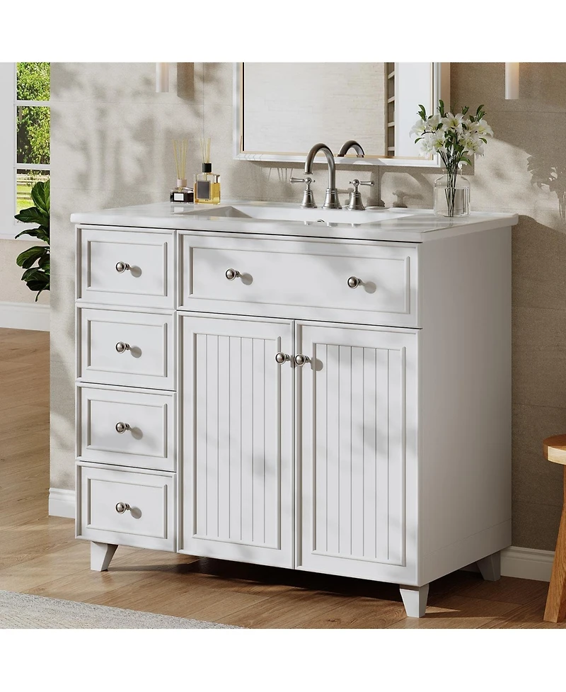 Tribesigns 36" Bathroom Vanity with Sink, Modern Bathroom Sink Cabinet with 3 Drawers and 2 Doors