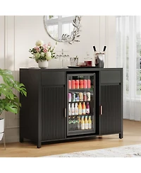 homfan 53" Bar Cabinet with Fridge Space Wine Rack and Storage Drawers, Fluted Sideboard with Charging Station for Kitchen and Dining