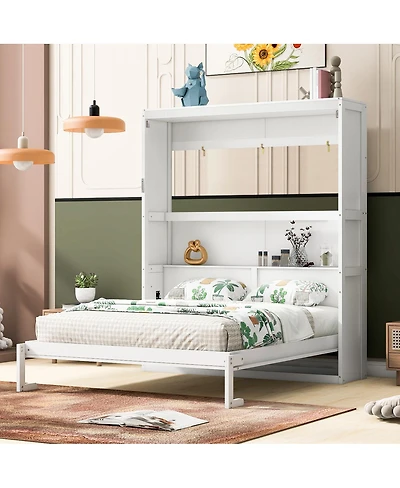 Streamdale Furniture Queen Size Murphy Bed Wall Bed with Shelves