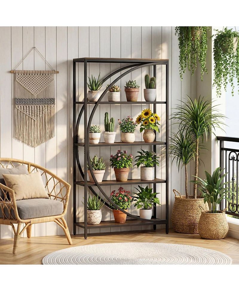 Costway 5-Tier Bookshelf, 65" Tall Industrial Etagere Bookcase with Half-Moon Shape