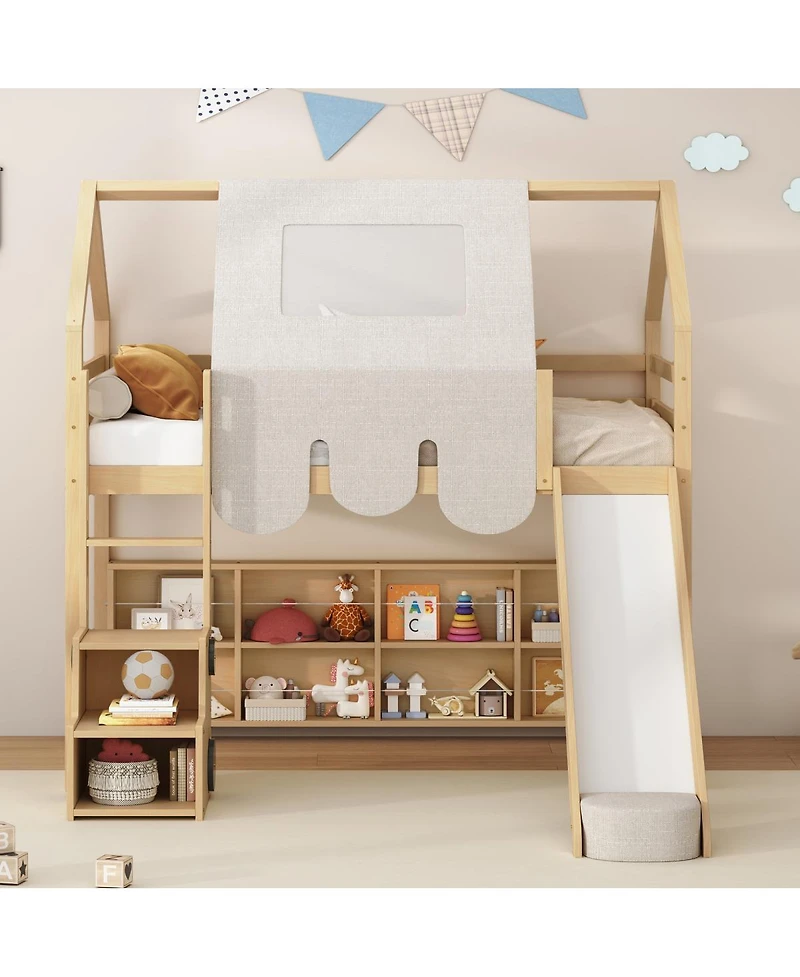 Streamdale Furniture Wooden Loft Bed House Frame with Tent