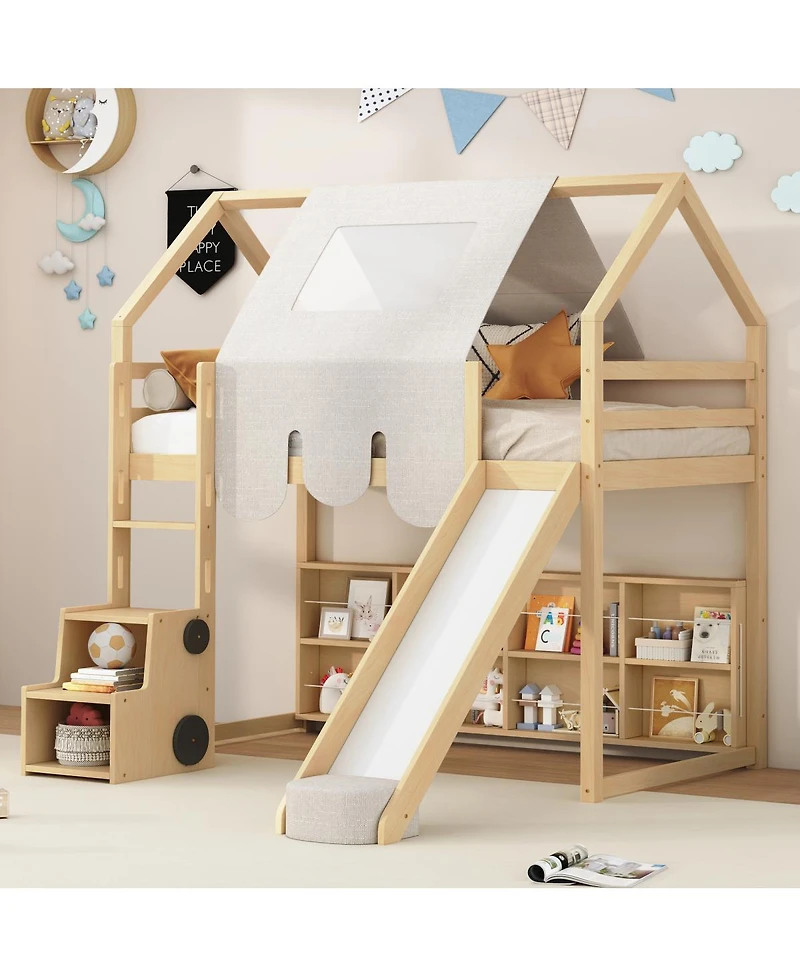 Streamdale Furniture Wooden Loft Bed House Frame with Tent