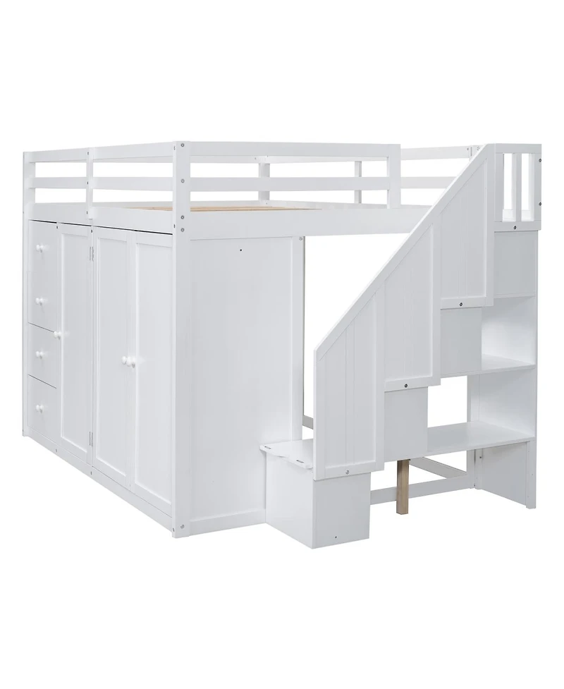 Streamdale Furniture Wood Loft Bed With Built-in Wardrobes, Cabinets and Drawers