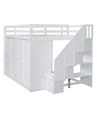 Streamdale Furniture Wood Loft Bed With Built-in Wardrobes, Cabinets and Drawers