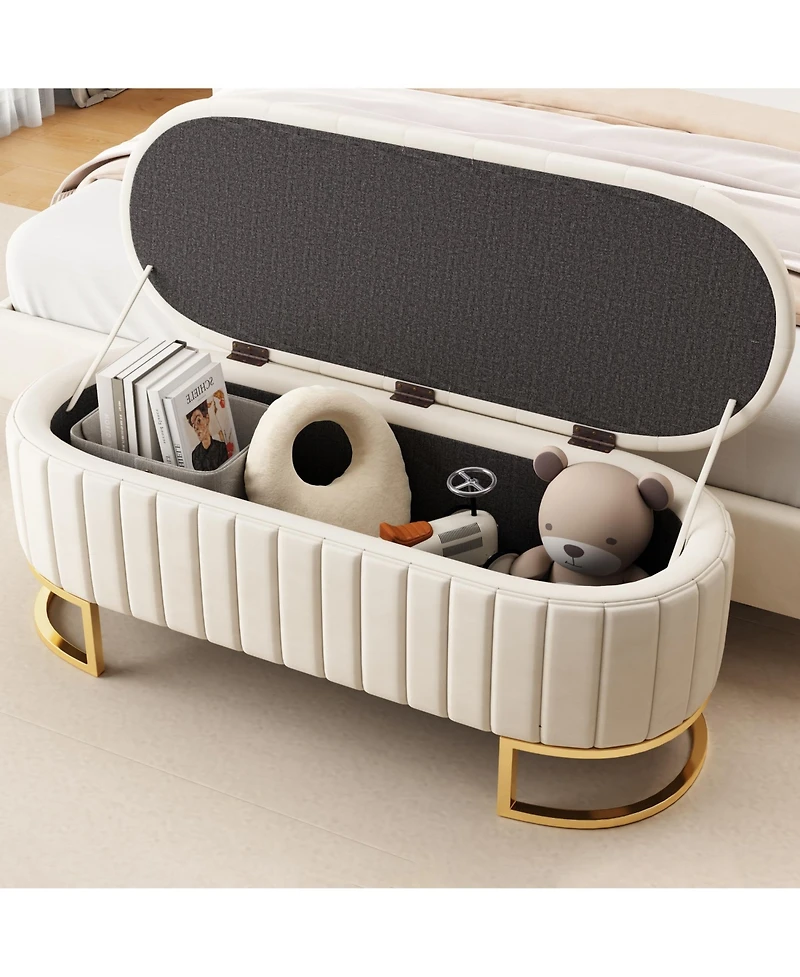 sumyeg Upholstered Velvet Storage Ottoman Bench with Button Tufted Design and Metal Legs