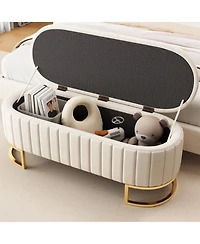 sumyeg Upholstered Velvet Storage Ottoman Bench with Button Tufted Design and Metal Legs