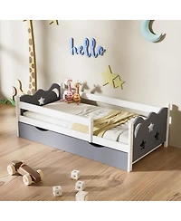 Streamdale Furniture Kids Star and Moon Wood Bed Frame with Slats Easy Assembly