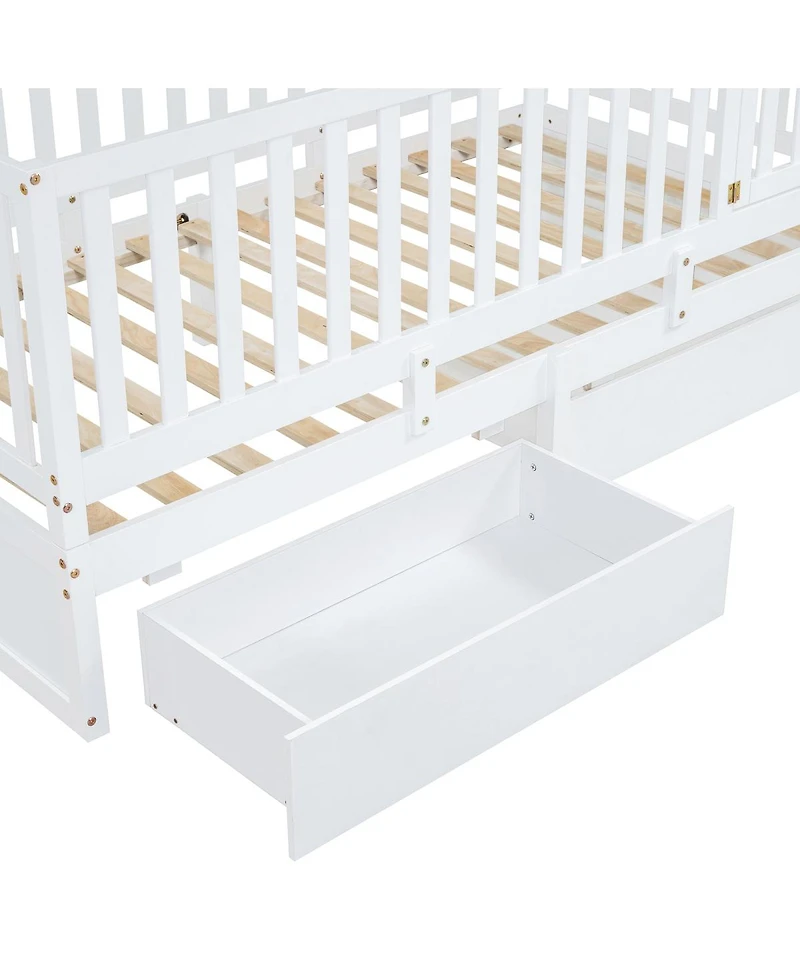 Streamdale Furniture Twin Wood Daybed With Drawers and Fence Rails