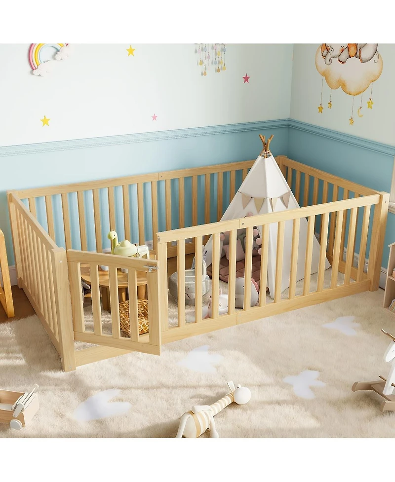 Streamdale Furniture Twin Size Bed Floor Bed with Safety Guardrails and Door for Kids