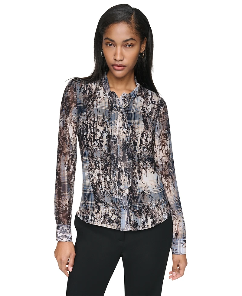 Dkny Women's Tie-Neck V-Neck Blouse