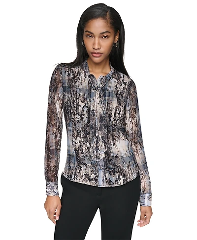 Dkny Women's Tie-Neck V-Neck Blouse