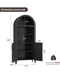 gaomon 5-Tier Open Display Shelf with Rattan Decor, Farmhouse Storage Cabinet for Kitchen