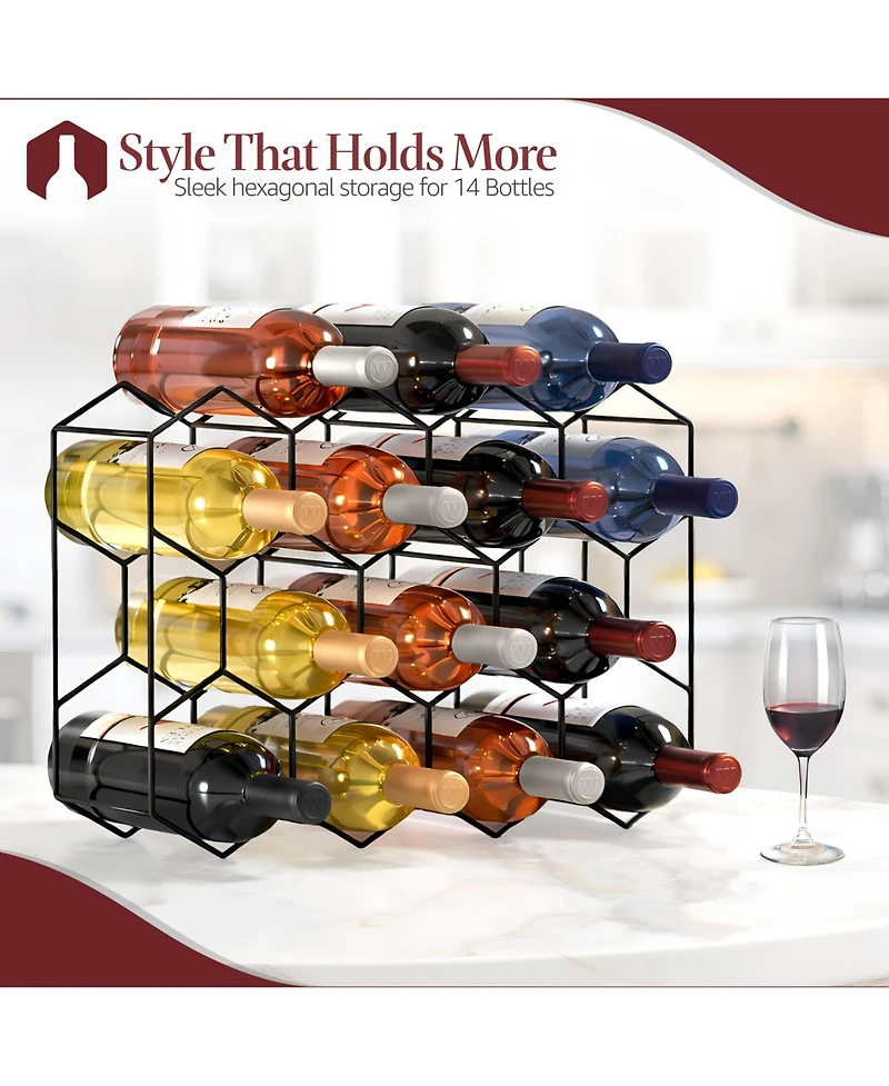 Sorbus Stackable 14 Bottle Honeycomb Design Metal Wine Rack - Cabinet, Pantry, Bar and More