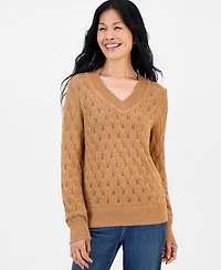 Style & Co Women's V-Neck Cotton Pointelle Sweater, Macy's Exclusive