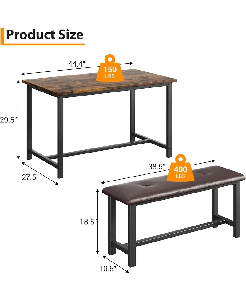 homfan 4-Person Dining Set with 2 Benches – Rectangular Table for Small Apartments, Modern Dining Room Bench Set for 4