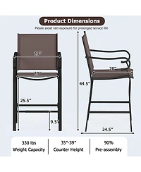 Gymax Set of Outdoor Counter Height Bar Stools with Back Armrest and Footrest