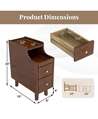 Gymax Solid Wood End Table w/ Pull-out Tray and 2 Storage Drawers Cable Management