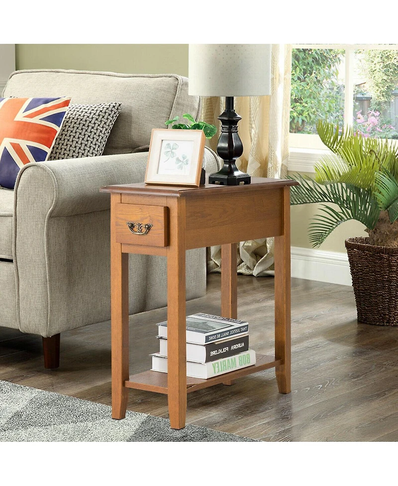 Gymax End Table Bedside Sofa End Table Narrow Nightstand With Drawer