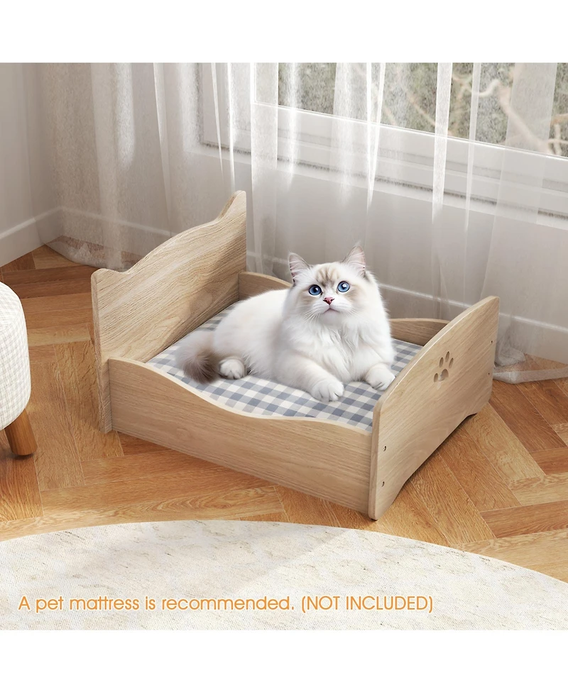 Gymax Elevated Pet Bed Frame Indoor Large Cat Bed With Rails Cute Headboards Animals Bed