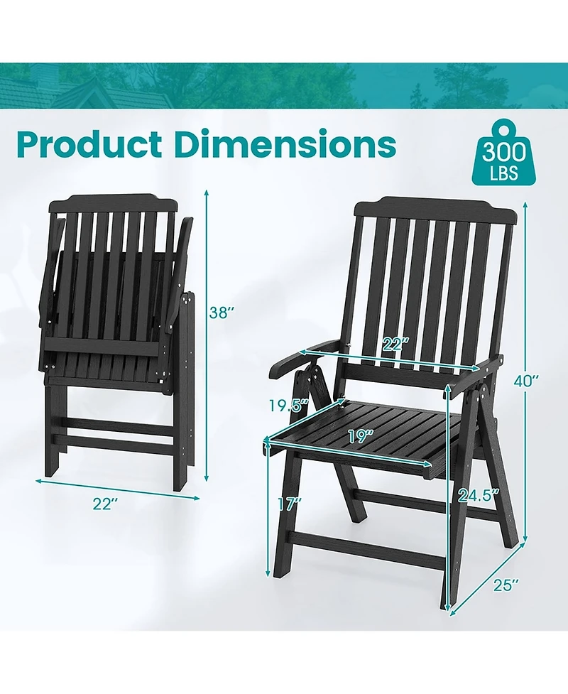 Yiortwo Foldable Hdpe Patio Dining Chair with Armrest 300 Lbs All Weather Outdoor Folding Chair