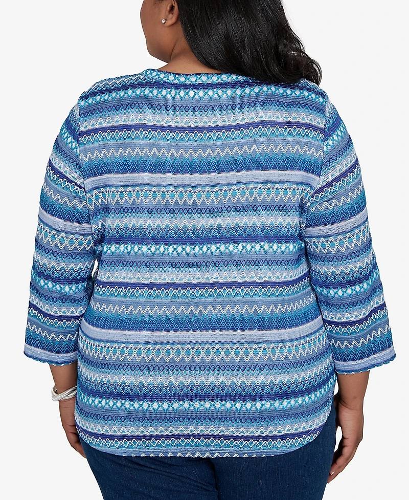 Alfred Dunner Plus Classic Textured Stripe Knit Top with Necklace