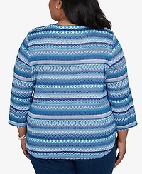 Alfred Dunner Plus Classic Textured Stripe Knit Top with Necklace