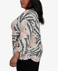 Alfred Dunner Plus Travel Advisory Animal Floral Henley Top