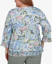 Alfred Dunner Plus Provence Paisley Woven Trim Knit Top