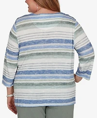 Alfred Dunner Plus Provence Textured Biadere Stripe Knit Top
