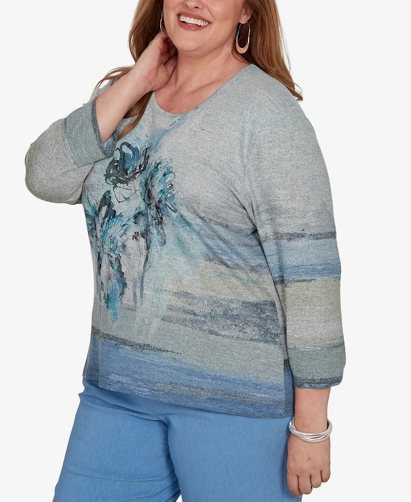 Alfred Dunner Plus Provence Chenille Painted Floral Lace Top