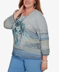 Alfred Dunner Plus Provence Chenille Painted Floral Lace Top
