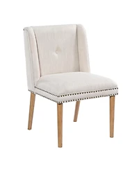 Boyel Living 2-Piece Wingback Dining Chairs, Fabric with Rivets and Rubberwood Legs, Vintage Upholstered