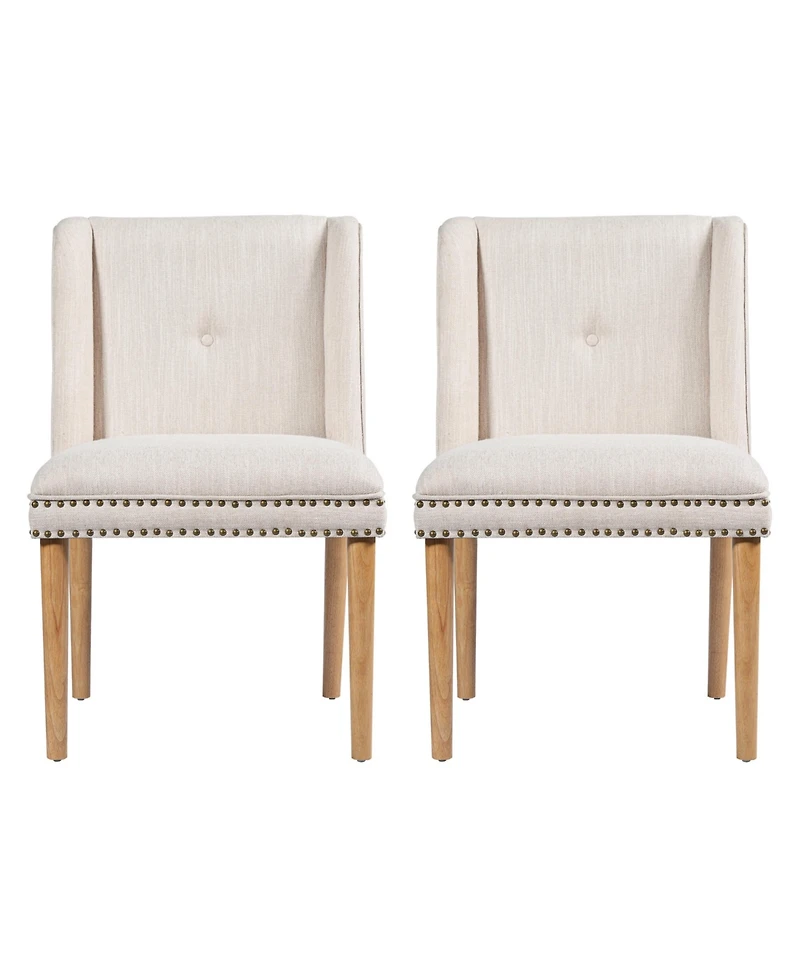 Boyel Living 2-Piece Wingback Dining Chairs, Fabric with Rivets and Rubberwood Legs, Vintage Upholstered