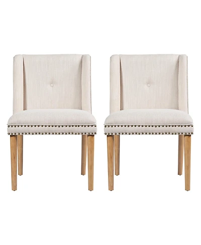Boyel Living 2-Piece Wingback Dining Chairs, Fabric with Rivets and Rubberwood Legs, Vintage Upholstered