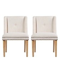 Boyel Living 2-Piece Wingback Dining Chairs, Fabric with Rivets and Rubberwood Legs, Vintage Upholstered