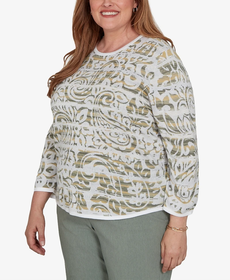 Alfred Dunner Plus Provence Paisley Stripe Spacedye Sweater