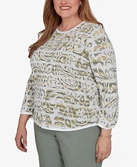 Alfred Dunner Plus Provence Paisley Stripe Spacedye Sweater