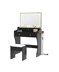 gaomon Led Makeup Vanity Desk with Mirror and Chair, Dressing Table Featuring Power Outlet, Hair Dryer Holder and 5 Drawers, Vanity Table