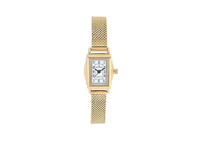 Peugeot Women's Vintage 14K Gold-Plated Rectangular Small Face Watch with Gold Mesh Bracelet
